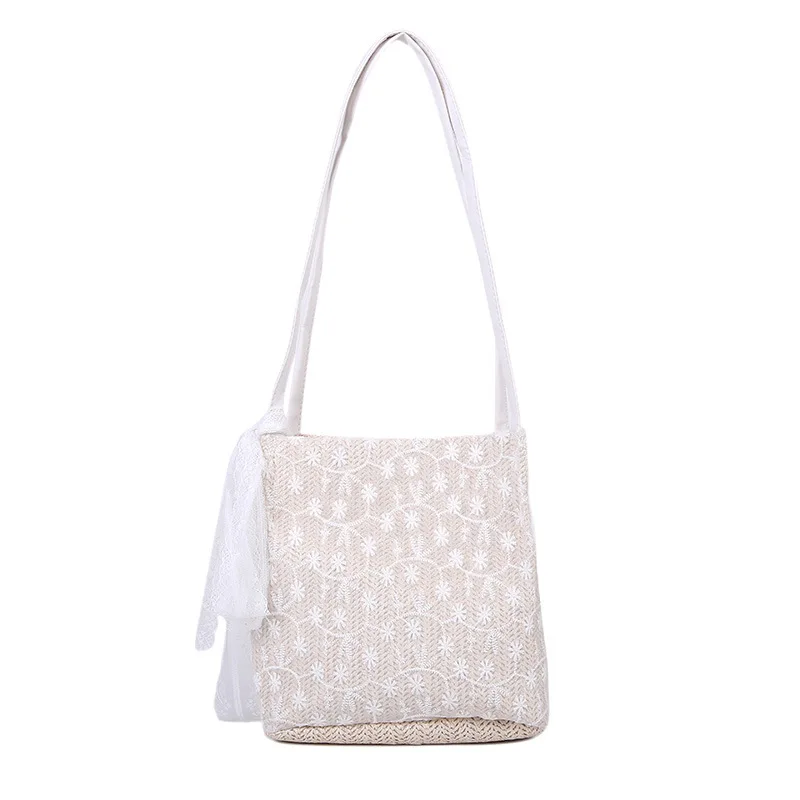 

W&G Chinese Style Fashion Portable Woven Lace Bowknot Bucket Bag Women's Large Wallet Capacity Woman Bag