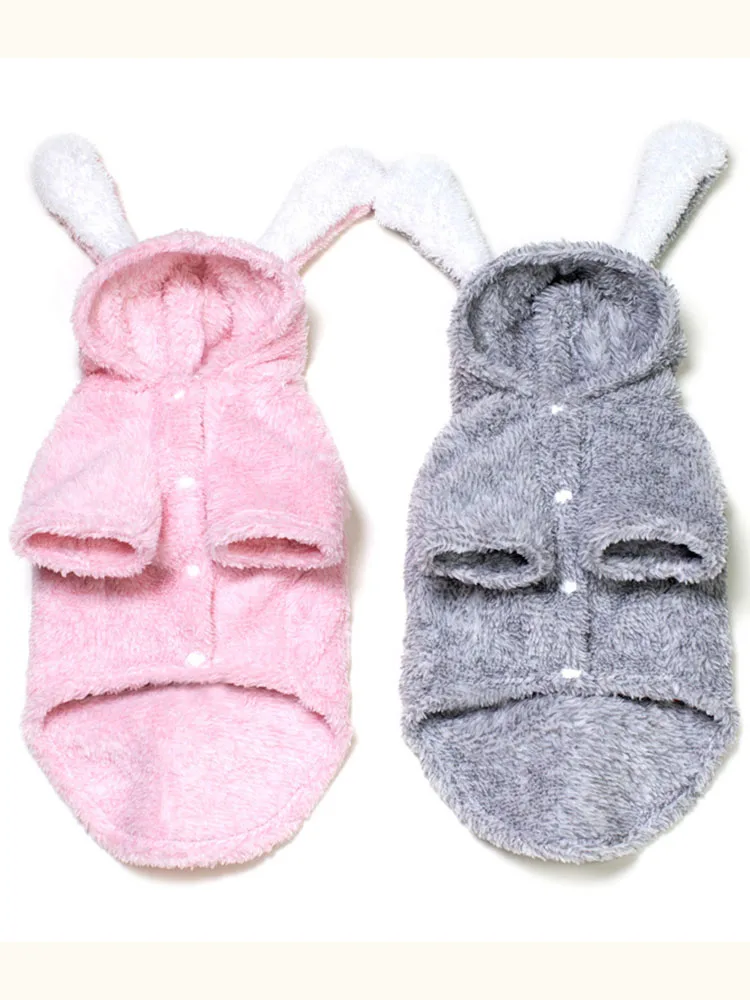 

Rabbit Clothes Warm Dress Up Dog Cat Puppy Pink Hat Head Cute Costume Pet Clothing Gray Double Face Plush High Quality.