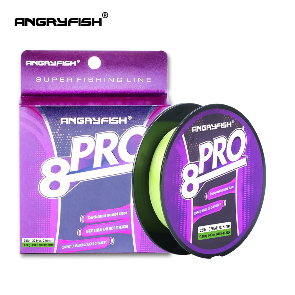 Новая плетеная рыболовная леска Angryfish Pro 8x300 м высокопрочная невероятная