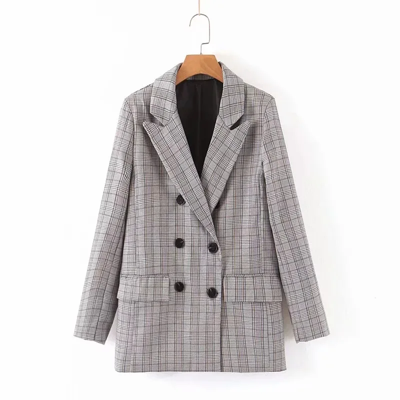 Женский винтажный клетчатый комплект из двух предметов длинный пиджак и брюки на