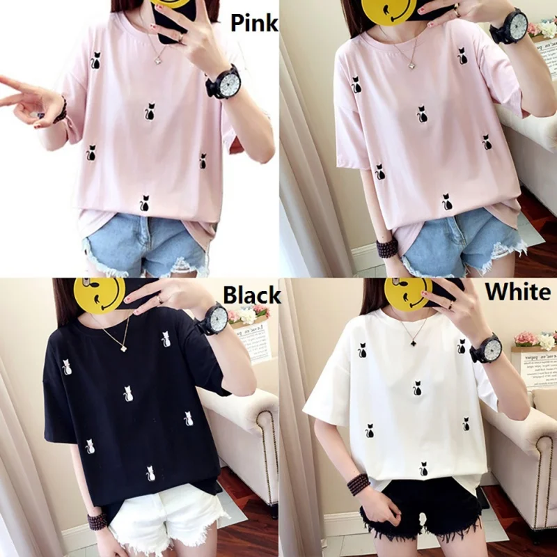 Женская футболка с вышивкой в стиле кампуса Модная хлопковая коротким рукавом и