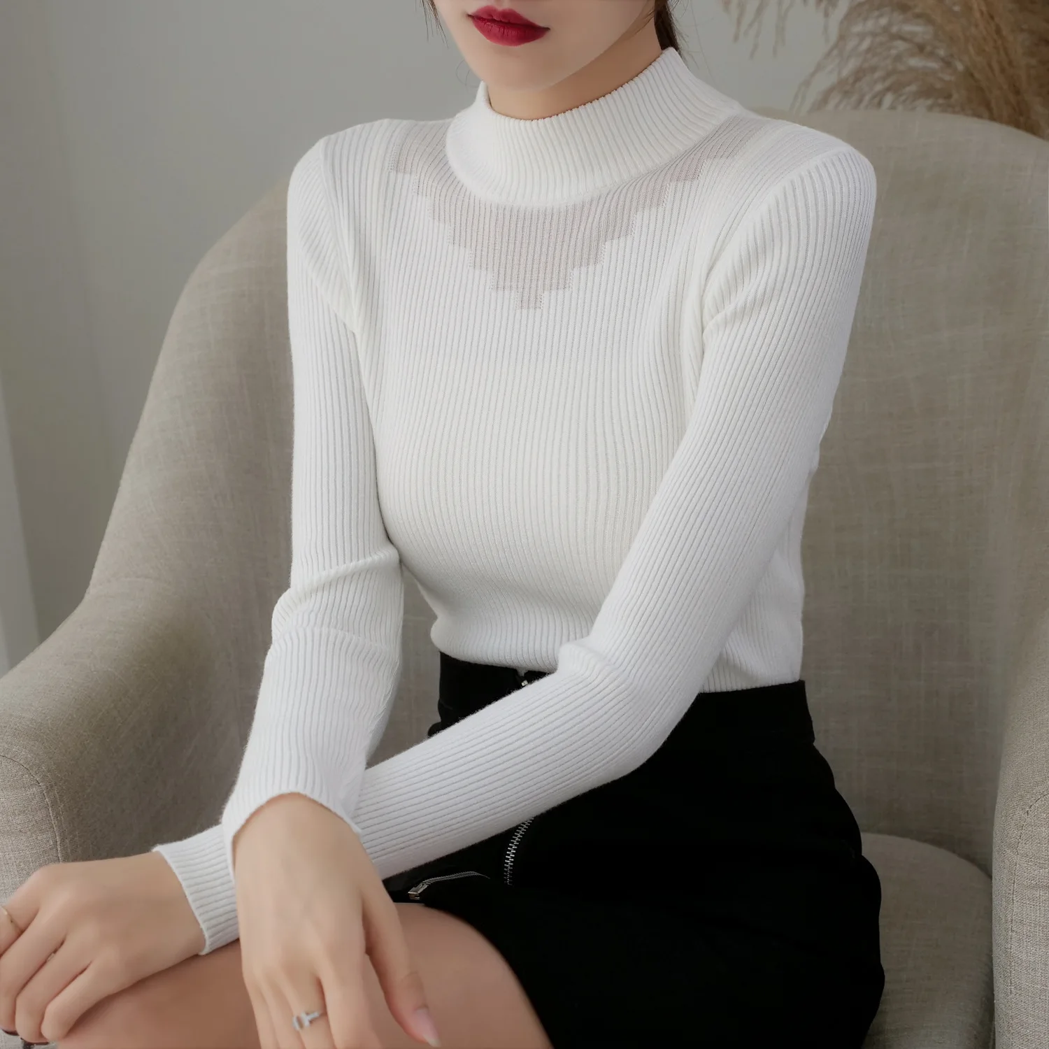 

Women Sweater Long Sleeve High Neck Knit Pullover Sexy Slim Stretch Turtleneck Sweaters one