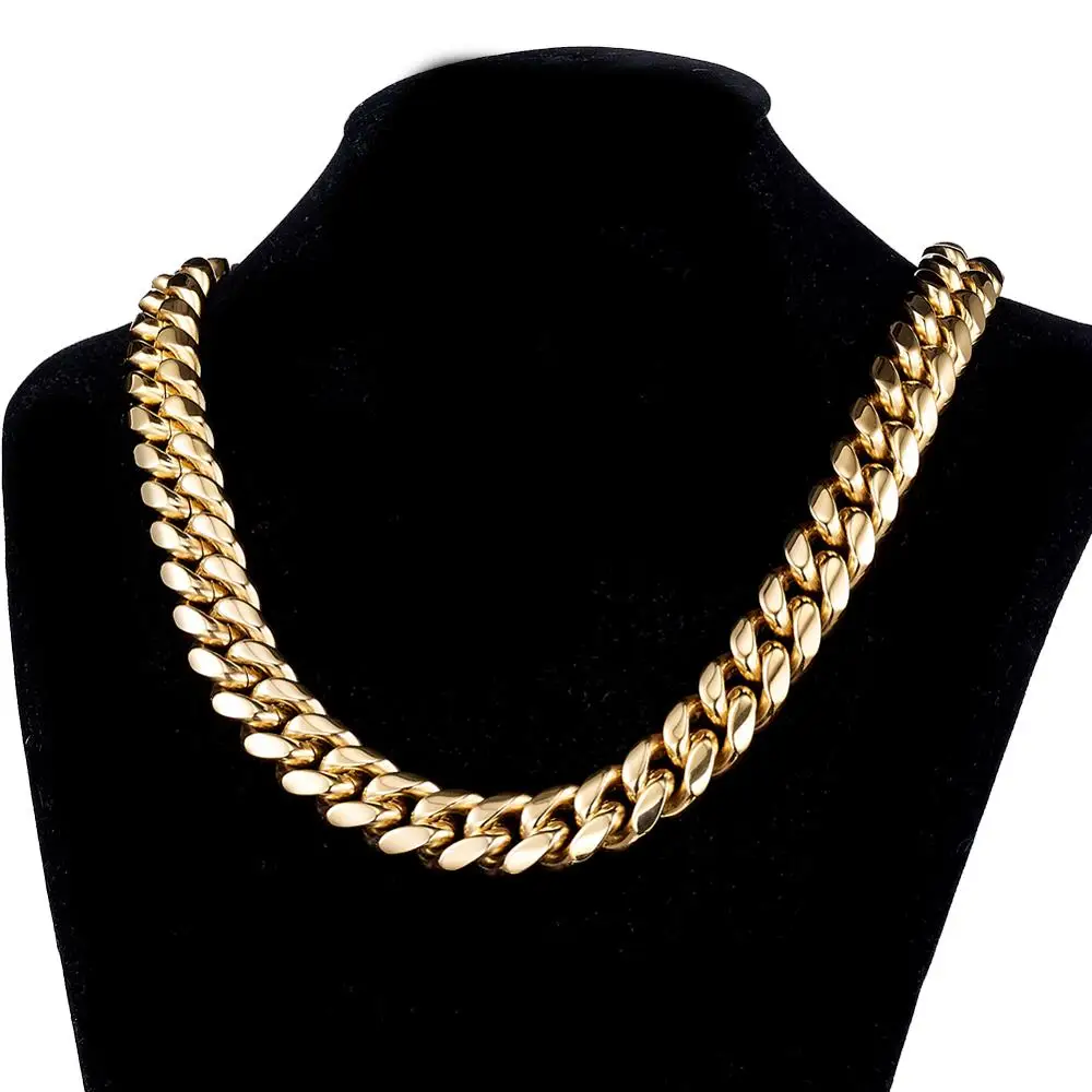 

16mm 7-40inch Hip Hop Men's Gold Color 316L Stainless Steel Curb Cuban Link Chain Necklace Jewelry Gift