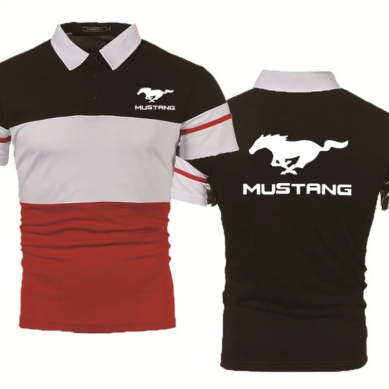 

Рубашка-поло мужская с коротким рукавом, хлопок, с принтом логотипа машины Mustang, повседневная с воротником с лацканами, лето