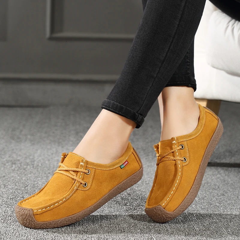 

6 Colors Genuine Leather Women Slip On Flat Shoes Casual Loafers Nubuck Cow Suede Sneakers Ladies Shallow Footwear Plush Warm