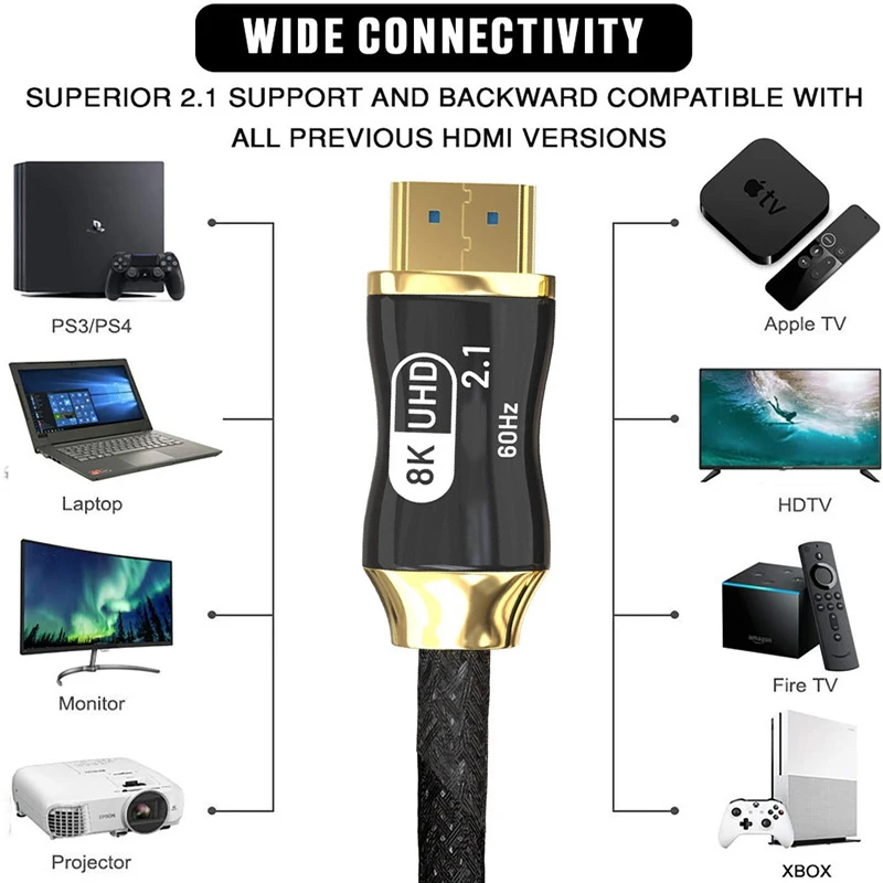 

1M 1.5M 2M 3M 8K 60Hz 2.1 HDMI-compatible Cable 48Gbps 3D Vision High Speed Golden Plated Connection Cord For PS3 PS4 TV Laptop