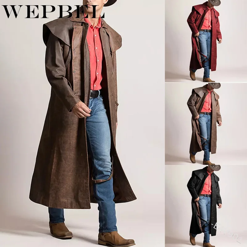 WEPBEL Greatcoat куртка для верховой езды в стиле стимпанк Ковбойское кожаное пальто