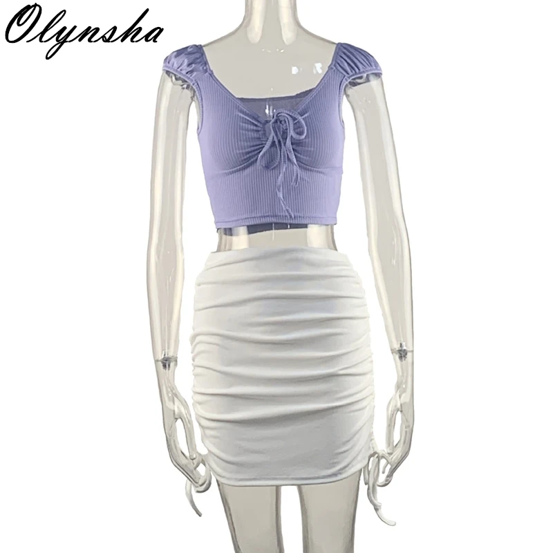 

Drawstring Ruched Skirts Womens Knit Mini Skirt 2020 Autumn Ladies Sexy Slim Package Hips Bottom Office Streetwear