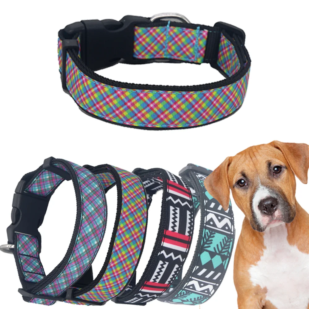 

DUWES 1'' 25mm Dog Collar Grid Plaid Pattern Personalized Adjustable High Quality Ribbons Pet CollarsD1585