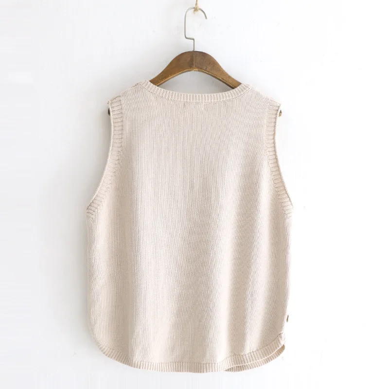 Простой коричневый вязаный жилет в стиле ретро винтажный милый женский топ