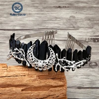 black natural crystal queen big crown bridal wedding tiara womens beauty pageant bridal hair accessories jewelry handmade gifts