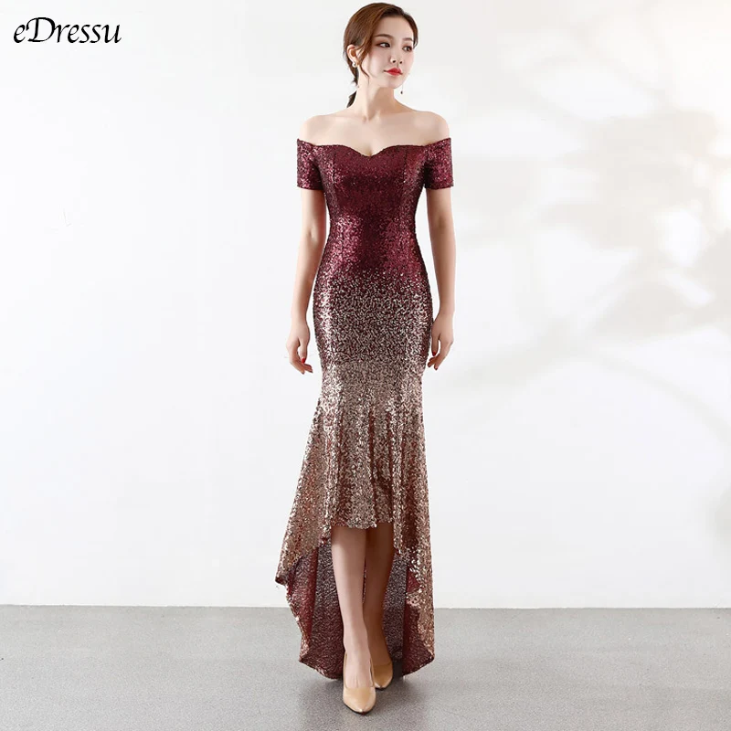 Asysmmetrical вечернее платье сексуальное Vestido de Fiesta градиентный цвет блестки