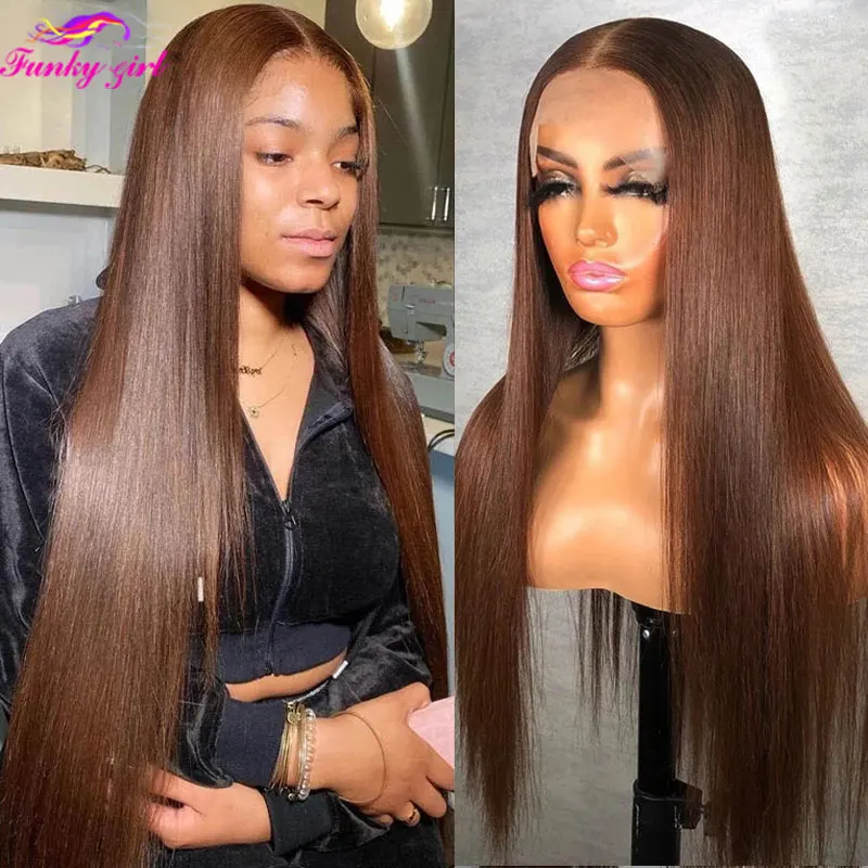 13x4 Lace Front Human Hair Wigs Brazilian Transparent Lace Wigs Straight Brown Color Lace Closure Wigs For Women PrePlucked Wigs