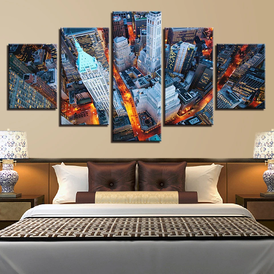 Картина ночного города здания Холст Нью Йорк Лондон фермерский дом Декор