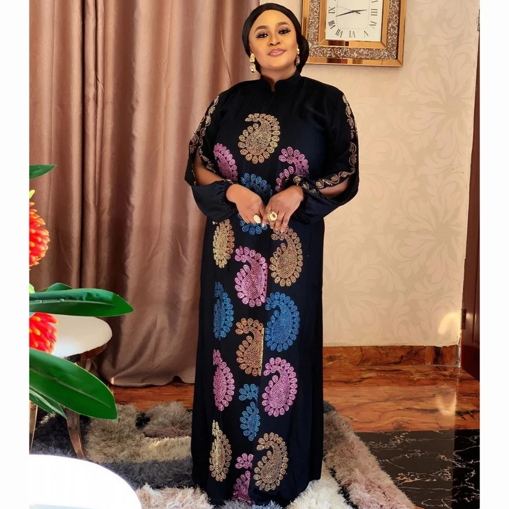 

Muslim African Dresses Women Dashiki Party Abaya Maxi Dress Diamond Maxi Bazin Long Sleeve Robe Gowns Islamic Africa Clothing