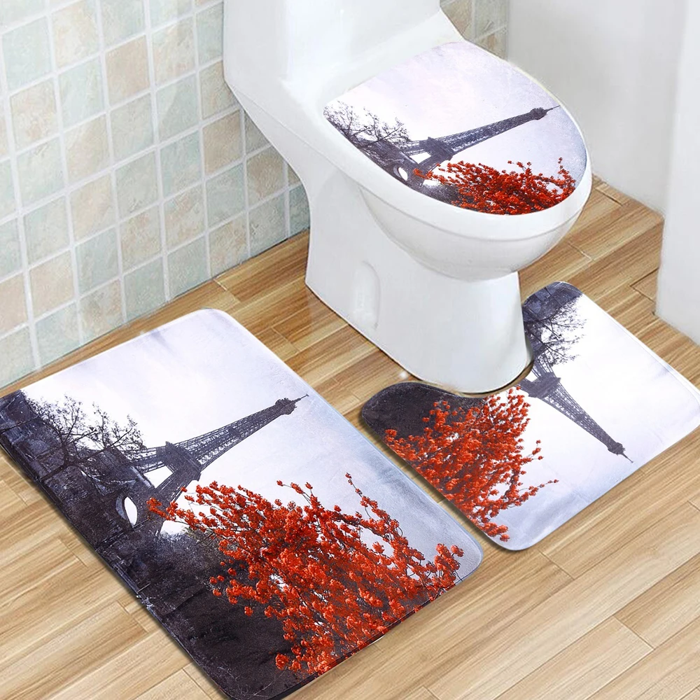 3pcs Seat Cushion 3 шт. Набор ковриков для ванной занавес Противоскользящий коврик для пола мягкое сиденье для унитаза чехол домашний декор моющийся красный комплект чехол для унитаза - Цвет: 3pcs Seat Cushion