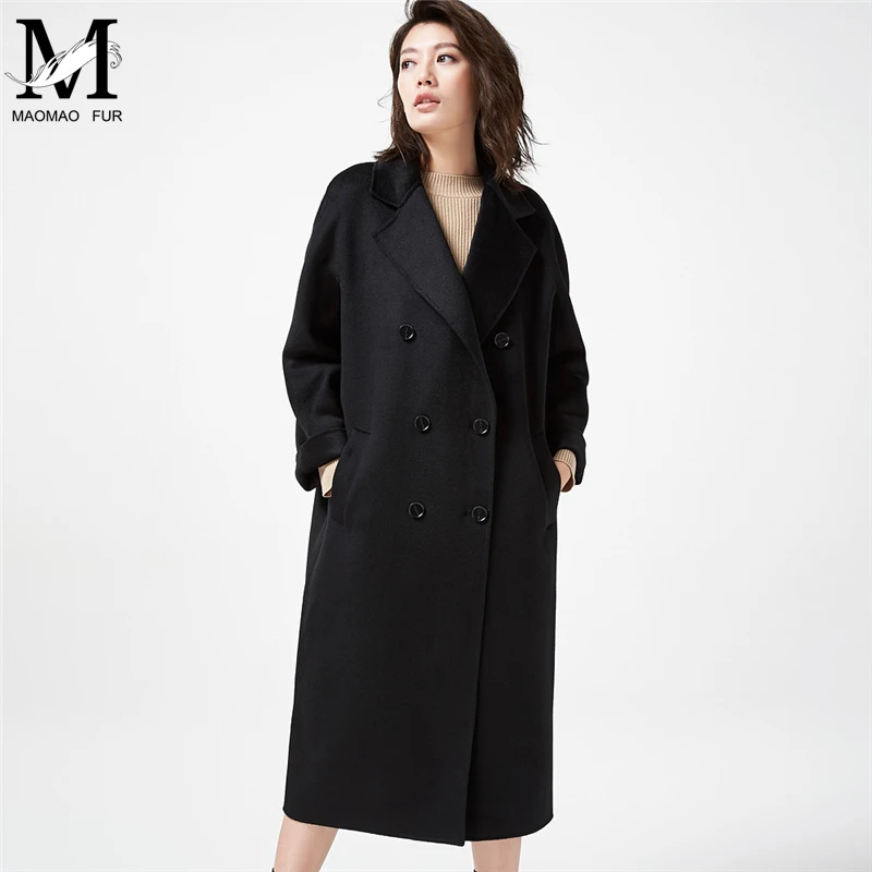 

Women Elegant Winter Wool Coat Long Bandage Woolen Coat Loose Plus Size Female Cashmere Coat Autumn
