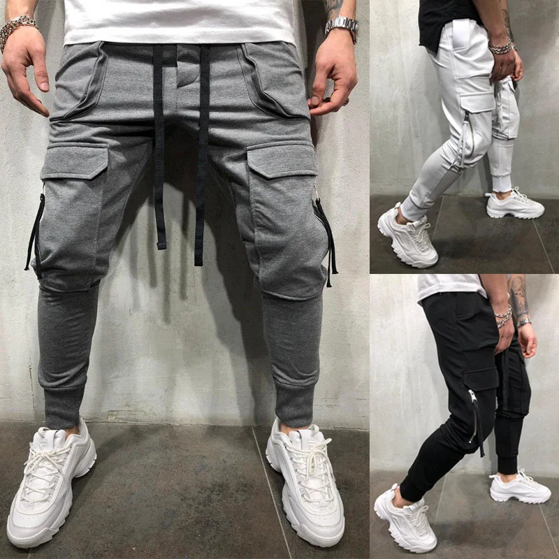 

Men's Fitness Bundle Small Foot Pants with Zipper Sports Style White Grey Black Colors M-xxxl Sizes Mens Sweat Pants