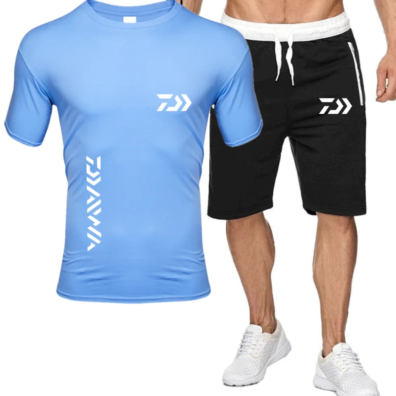 

New casual men's sportswear clothing summer men's suit fitness suit sports suit short-sleeved T-shirt + shorts 2-piece set