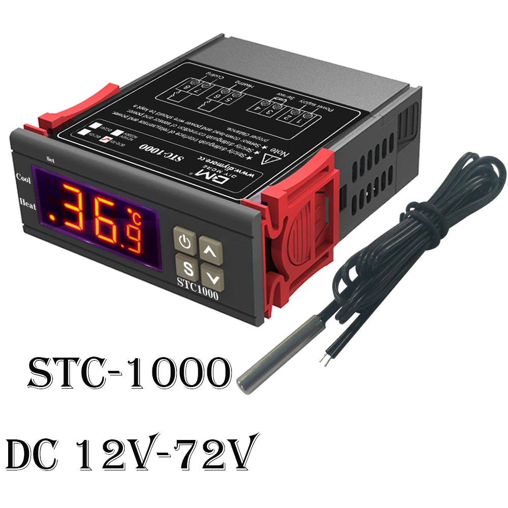DC 12V-72V Цифровой регулятор температуры Термостат терморегулятор для инкубатора релейный светодиодный 10 А нагревательный охлаждающий STC-1000 12 В 24 В 220 В - Цвет: DC 12V-72V