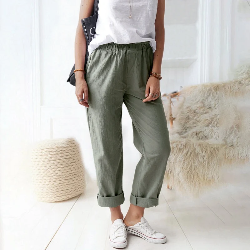 

Muyogrt Comfort Women Pants 2021 Women Casual Solid Color High Waist Long Straight Pants Loose Trousers Elastic Waist Streetwear