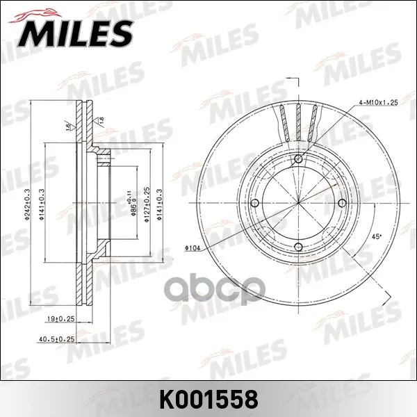 Диск Тормозной Hyundai Accent 1.3/1.5 94 00/Pony 85 95 Передний Miles арт. K001558|Рабочие тормозные