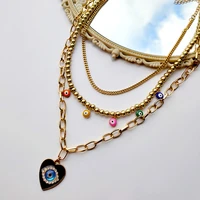 turkish crystal evil eyes multilayer necklace for women golden beads choker heart pendant necklace clavicle chain trendy jewelry