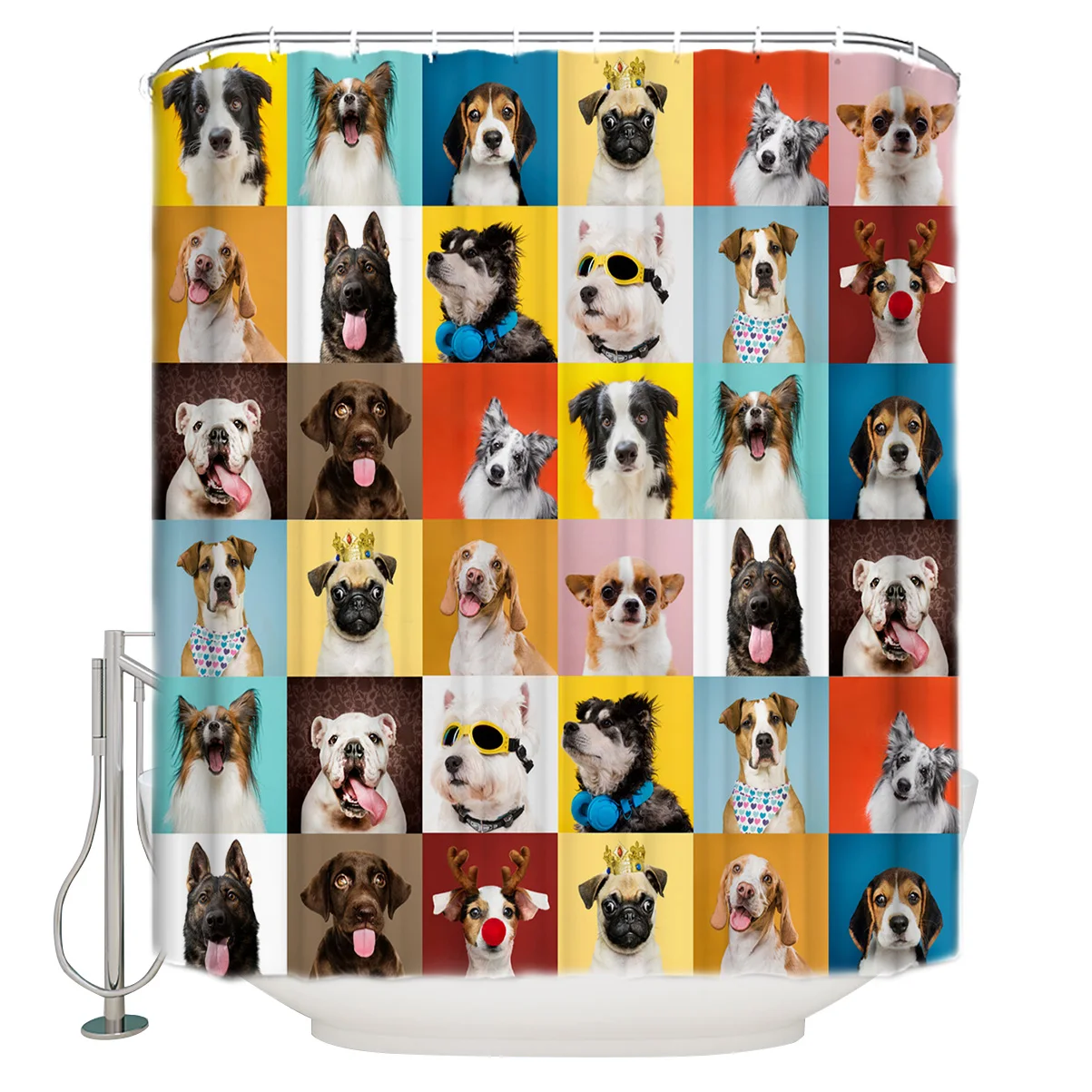 

Dog Union Bulldog Shepherd Dog Extra Long Fabric Bath Shower Curtains Mildew-resistant Bathroom Decor with Hooks
