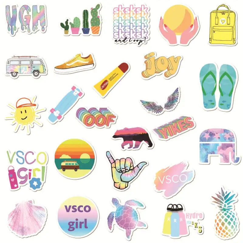 Мультяшные аниме кавайные маленькие свежие наклейки Vsco Girl для шлема скейтборда