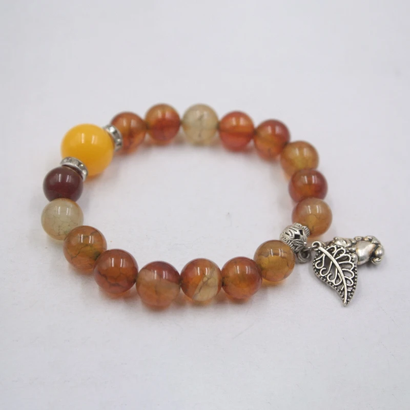 1 шт. многоцветные круглые бусины с оранжевым камнем на удачу и цепочке
