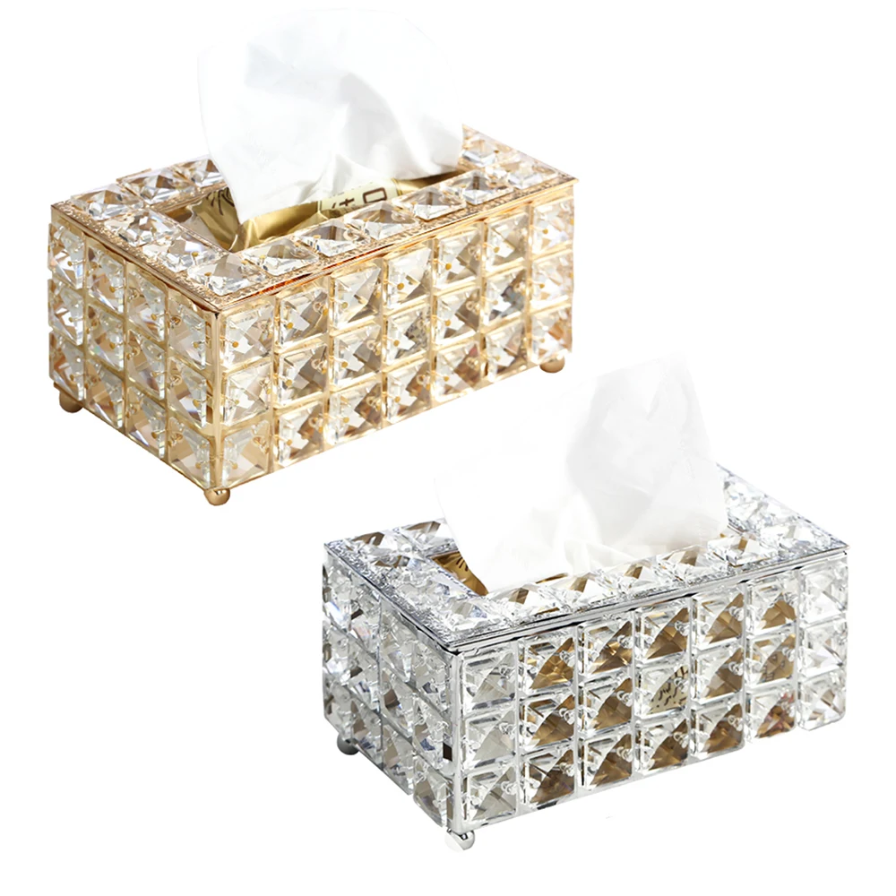 

New Rhinestone Tissue Box Paper Rack Office Table Accessories Facial Case Holder Napkin Tray For Home Hotel Car Decoration