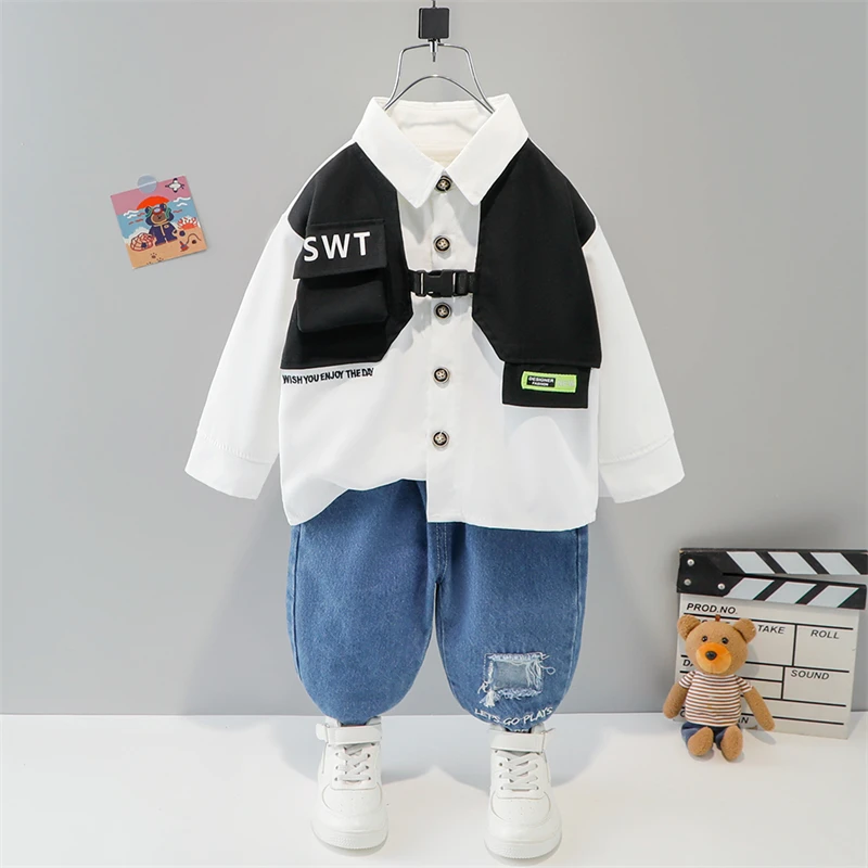 

Baby Boys Clothing Sets 2022 Spring Toddler Infant Newborn Clothes Outfits Kids Fashion Shirt Jeans Children Vacation Costume