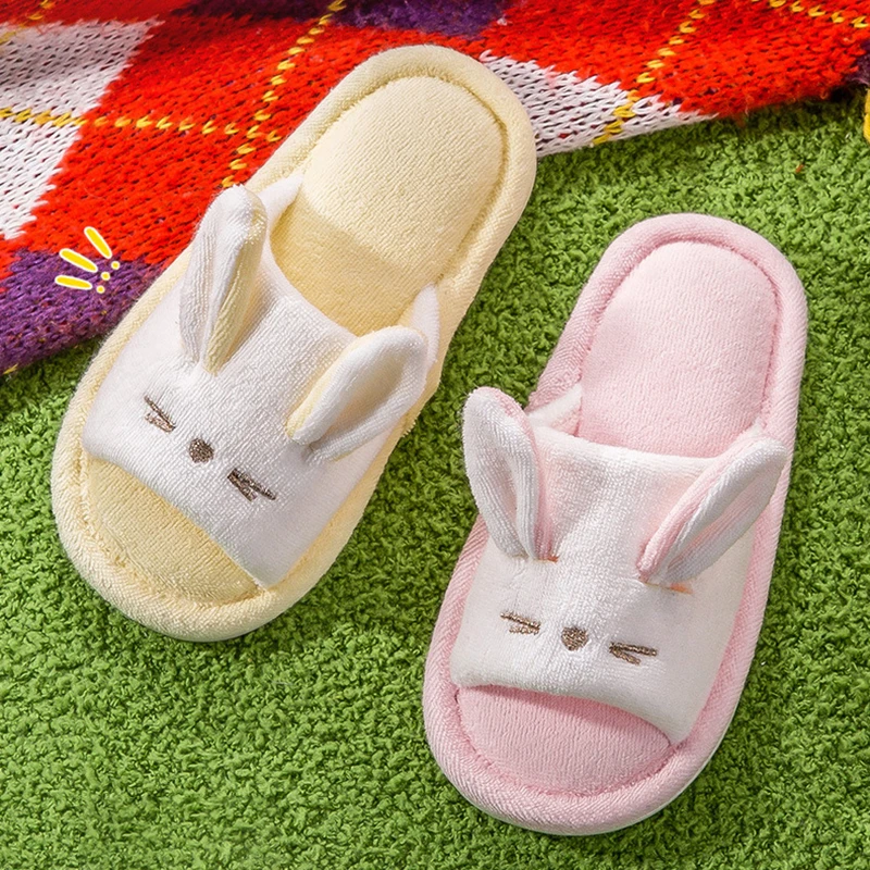 Тапочки детские льняные мягкая нескользящая подошва Симпатичные домашние тапки