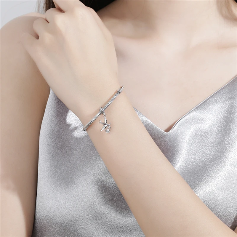 

925 Sterling Silver Bird Rose Charm Pendant Beads Tell You My Love Suitable for Pandora Bracelet Women Fine Jewelry