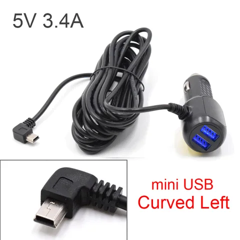 Автомобильное зарядное устройство Mini Micro USB, 3,5 м, 5 В, а, с 2 USB портами для автомобильного видеорегистратора, видеорегистратора GPS, вход постоянного тока 8-36 в