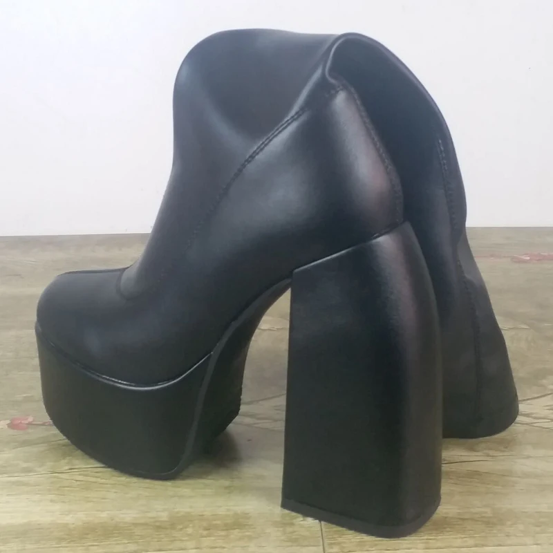 Black Thick Heels Elastic Micro Knee High Boots For Women Punk Style Autumn Winter Chunky Platform Party Shoes Ladies | Обувь