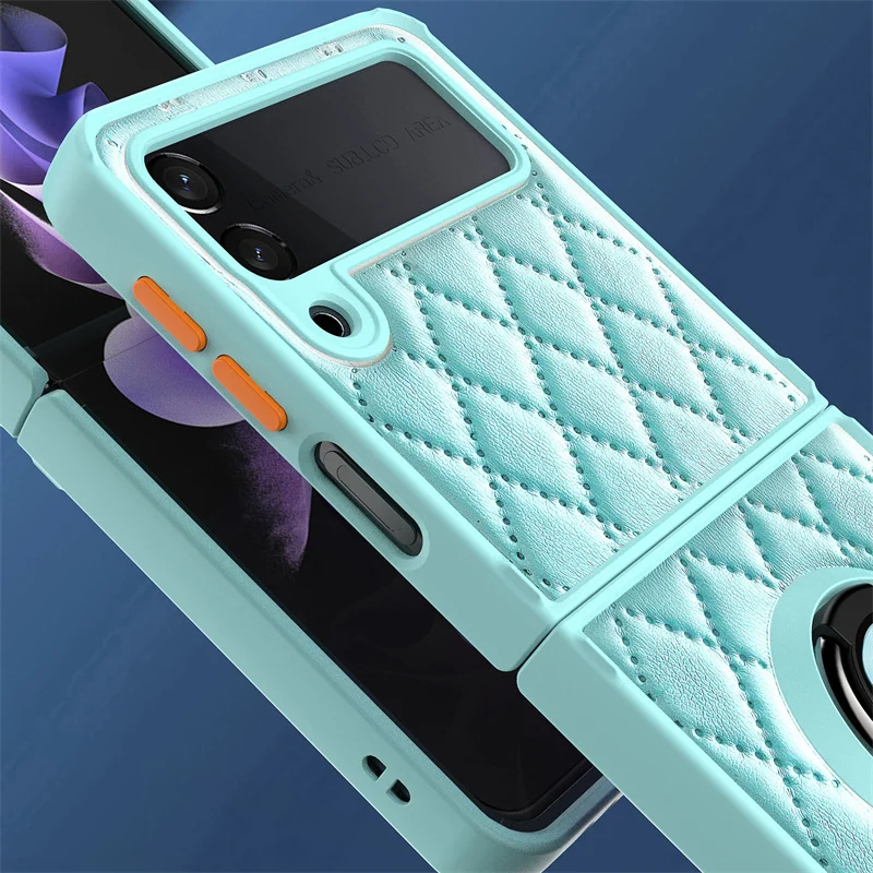 

With Finger Ring Holder Phone Case For Samsung Galaxy Z Flip 3 Solid Color Shockproof Soft Back Cover For Galaxy Z Flip 3 5G
