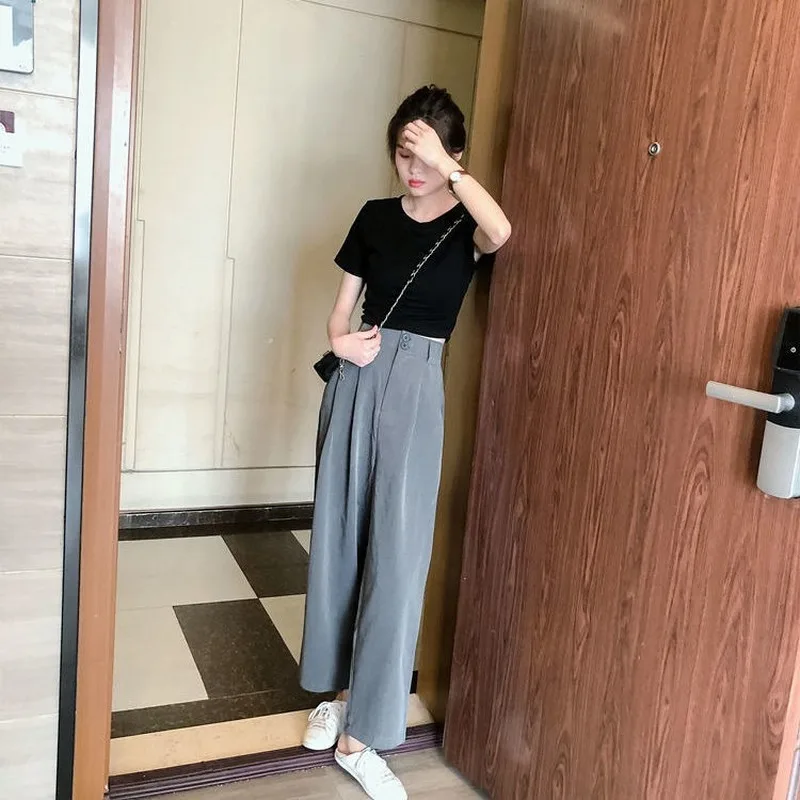 

2021 Summer Women Fashion Suit Short Sleeve T Shirt Tops and High Waist Casual Pants Suits 2 Piece Sets Trousers Set Female Y947