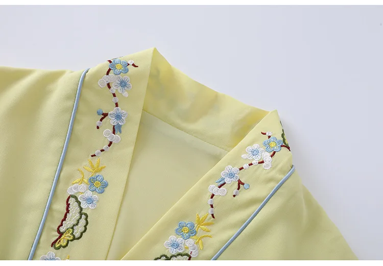Spring traditional Chinese style retro embroidered cheongsam long top+long wide leg trousers two pieces set suits for women
