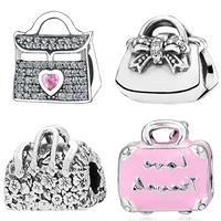 925 silver pink cz bag charms love beads for women grilfriend wedding original sterling bracelets bangle fashion jewelry diy