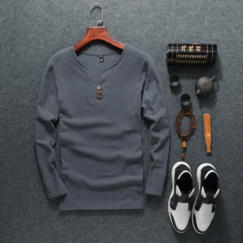 

Top Linen men t shirt Plus Size m-8XL 9XL Summer&Autumn Fashion Casual loose Soft Solid Long Sleeve Men T Shirts Male hiphop