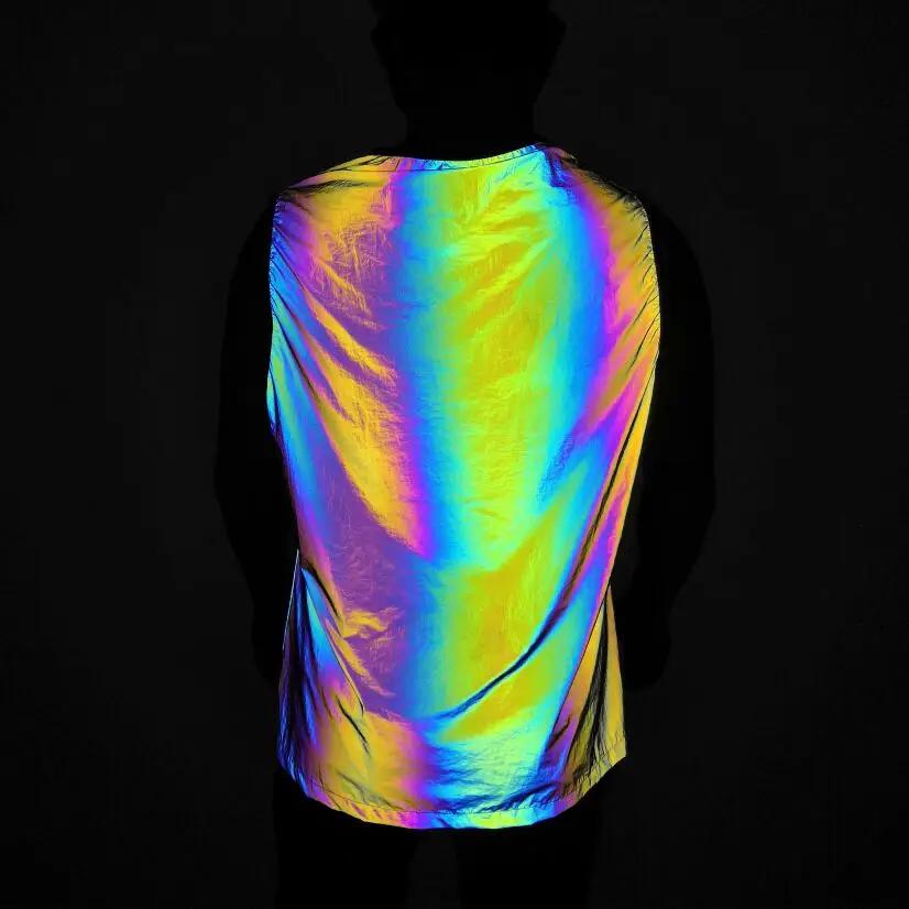 

2020 Men summer colorful reflective tank top hip hop sleeveless shirt women vintage night reflect light blue vest