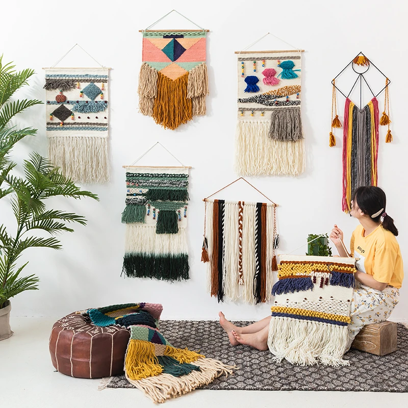 

Hot Nordic Bohemian Style Wall Hanging Tapestry Home Simple Wool Hand-woven Tapestry Dormitory Room Decoration Muslim Ornaments