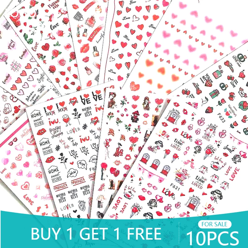 

10 шт., наклейки для ногтей в виде красных губ