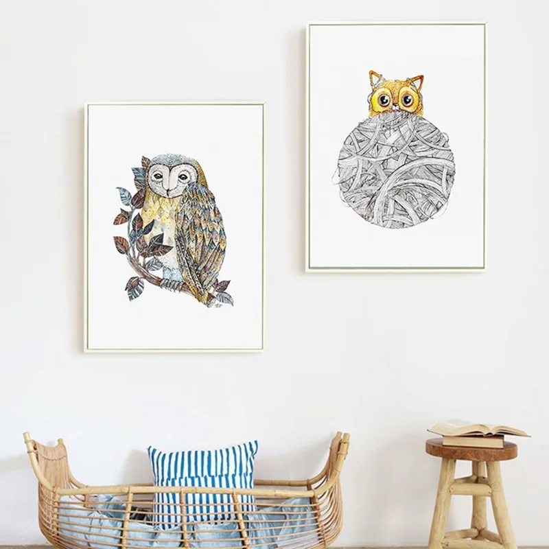 Настенная живопись на холсте Современная Сова пушистые бескаркасные плакаты и