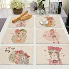 1 шт. Симпатичная хлопковая льняная подстилка для девочек, кухонная подстилка с узором, кавайная подставка, чашка, коврик для обеденного стола, 42*32 см, домашний декор PM0044