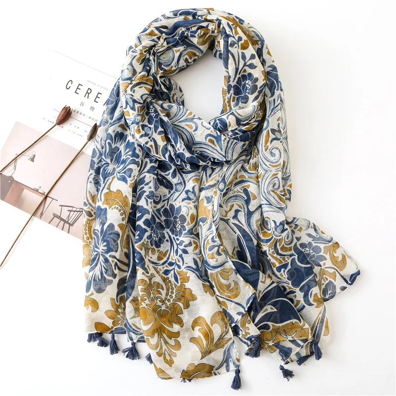 KYQIAO women autumn spring Chinese style ethnic vintage designer long print hijab scarf wraps shawl birthday gifts |