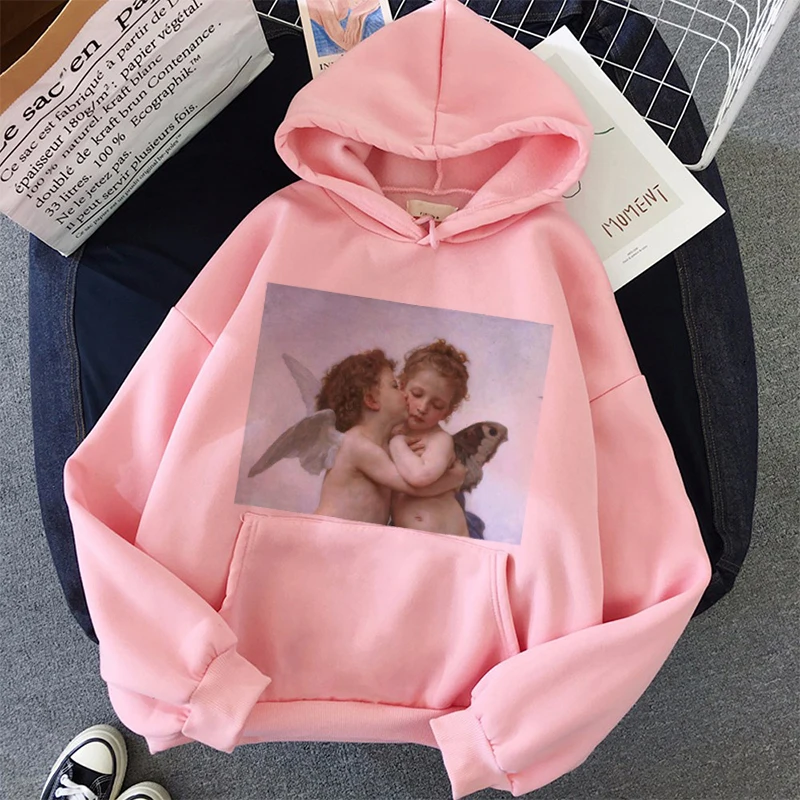 Michelangelo Aesthetic Art Oil Painting Print Hoodies Sweatshirts Women Harajuku Fun Vintage Pullovers Warm Pocket Hoodie Jacket