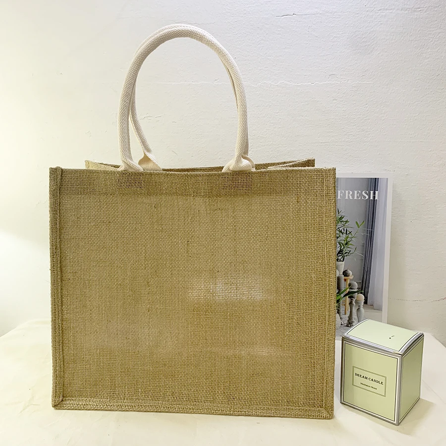 

2023 Burlap Tote Bags Blank Jute Beach Shopping Handbag Vintage Reusable Gift Bags With Handle Portable Shopping Bag For Women