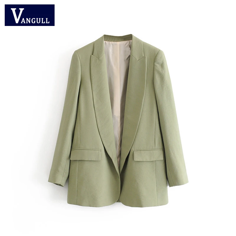 

Vangull Vintage cardigan green blazers women blazers and jackets mujer office lady blaser eminino elegant suit jacket women Fall